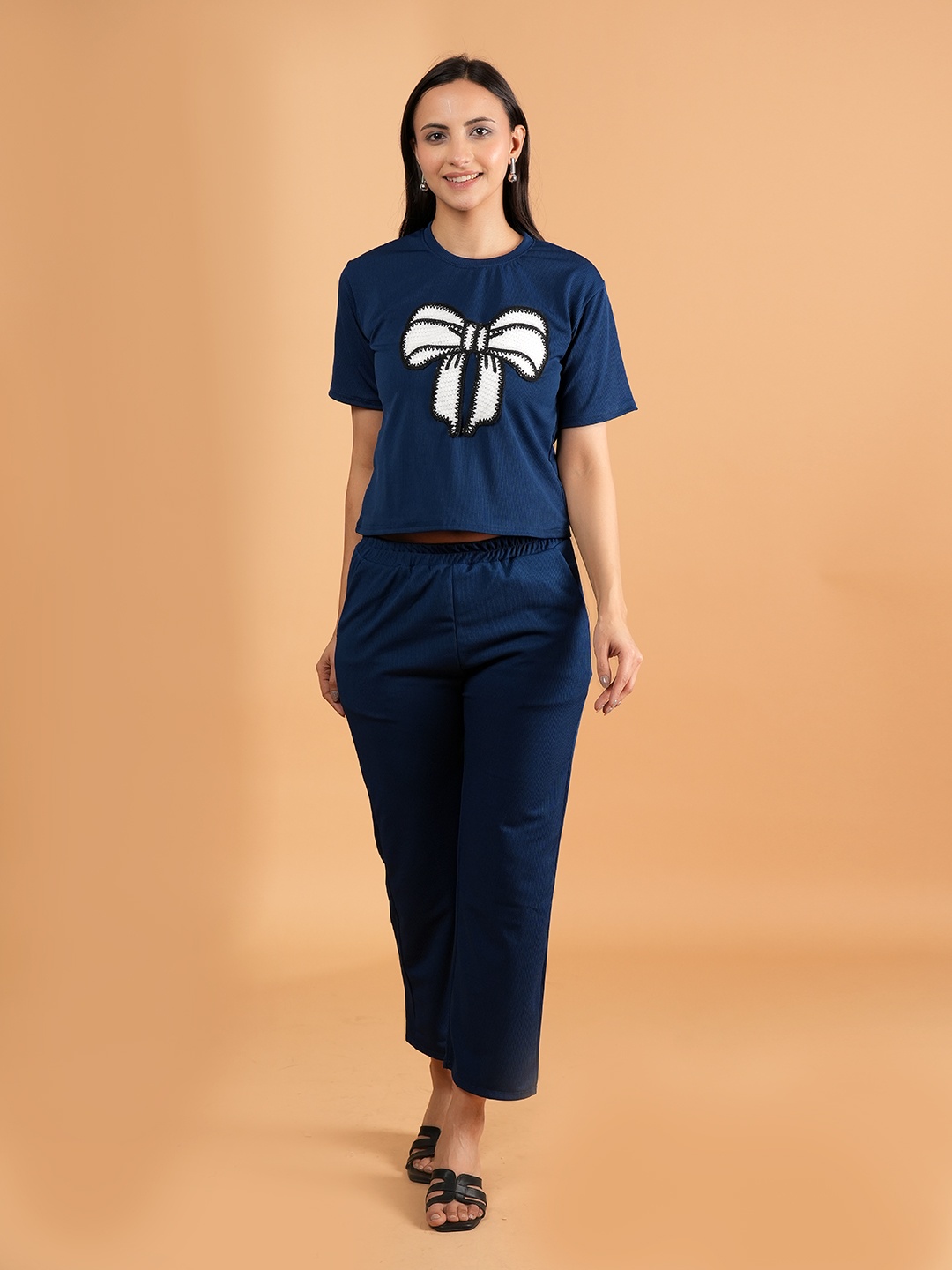 

NEYSA Embroidered T-Shirt With Trousers, Navy blue