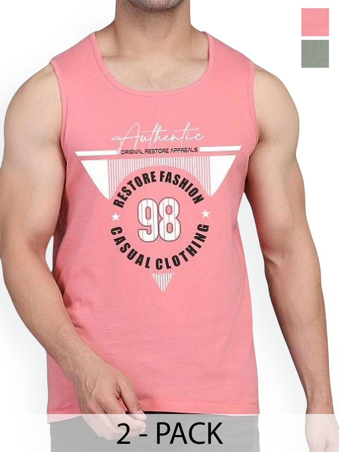 

WOOSTRO Men Pack Of 2 Printed Sleeveless Innerwear Gym Vests, Pink