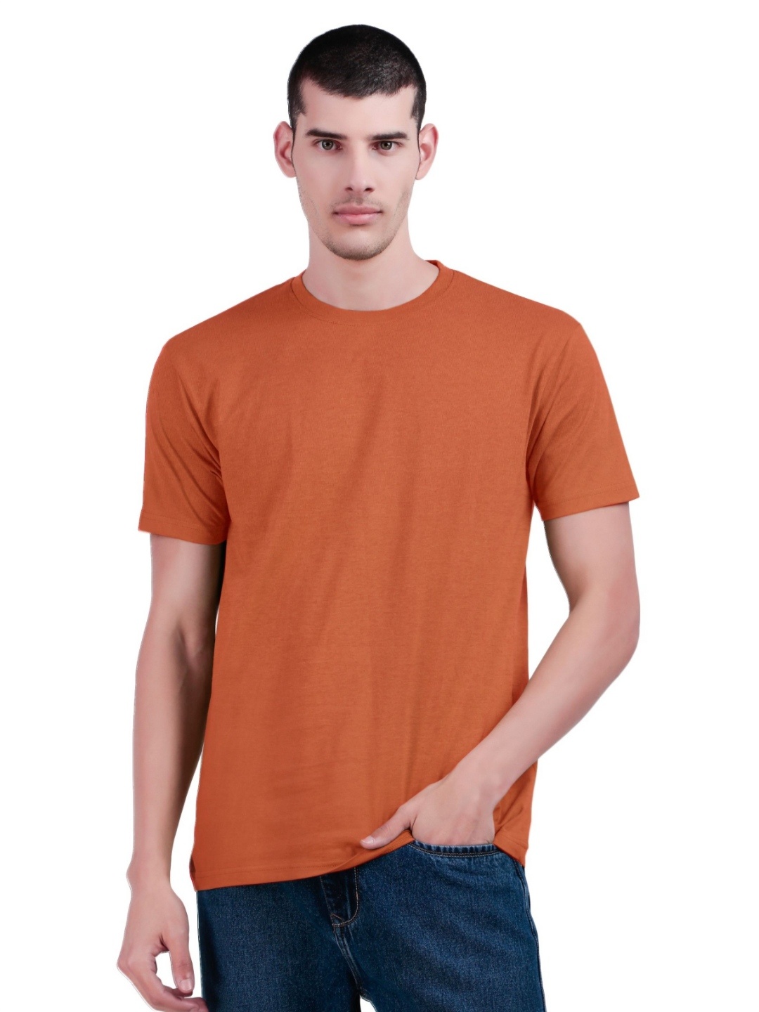 

inner element Men Bio Finish Solid Round Neck Cotton T-shirt, Rust