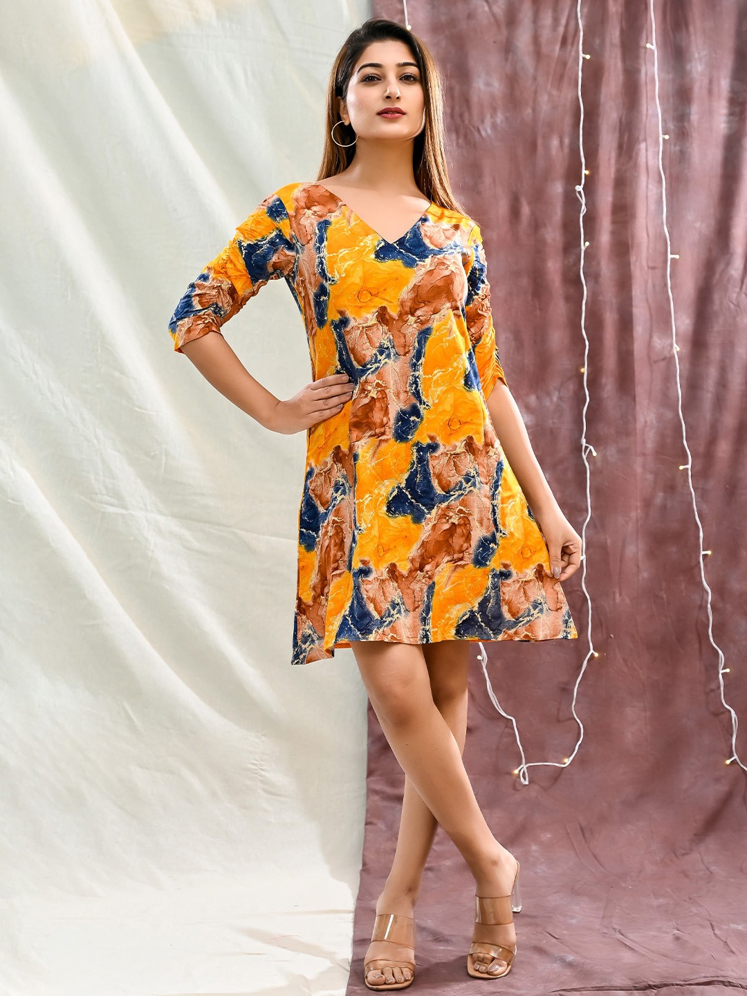 

Rashmi Shree Creation Women Floral Print Fit & Flare Mini Dress, Yellow