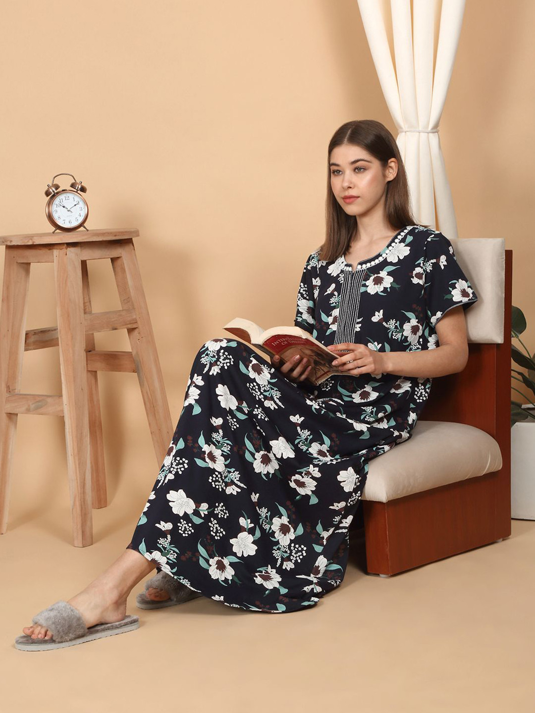 

Sweet Dreams Printed Maxi Nightdress, Navy blue