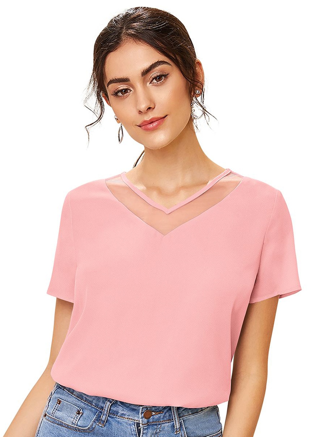 

Fashion Care Women V-Neck Short Sleeves Top, Peach