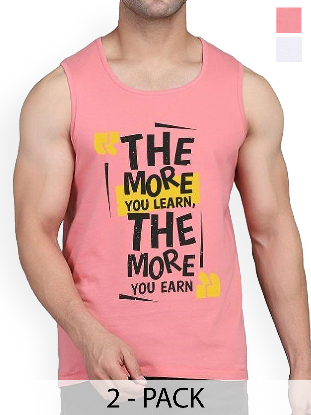 

Woostro Men Pack Of 2 Printed Pure Combed Cotton Gym Vests, Peach