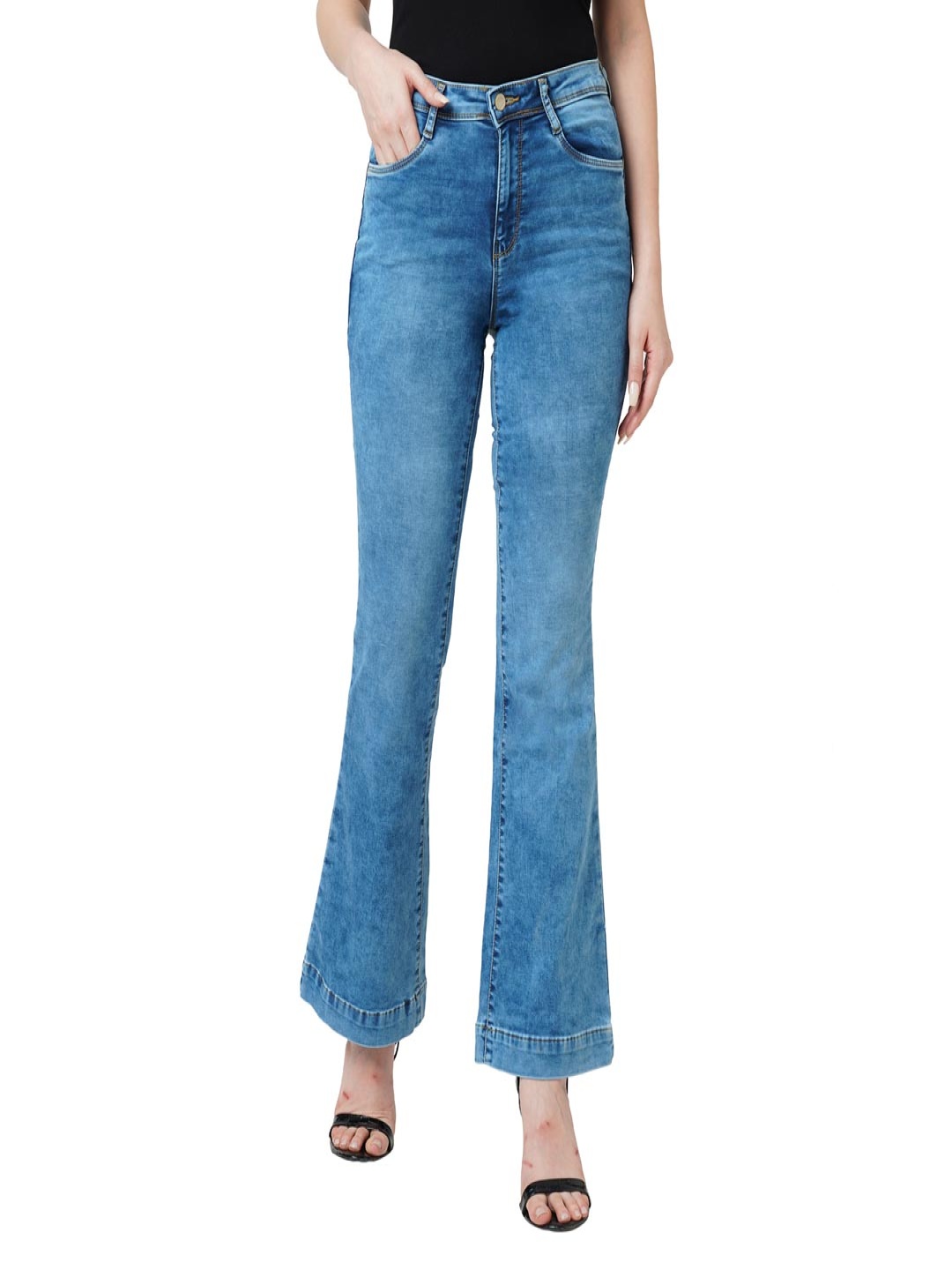 

Kraus Jeans Women Flared High-Rise Light Fade Jeans, Blue