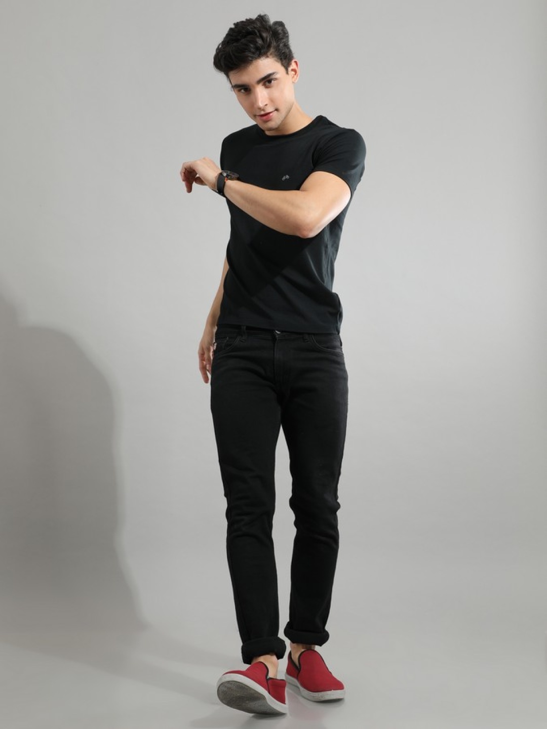 

GREEN AGE Men Solid Round Neck Bamboo Relaxed Fit T-shirt, Black