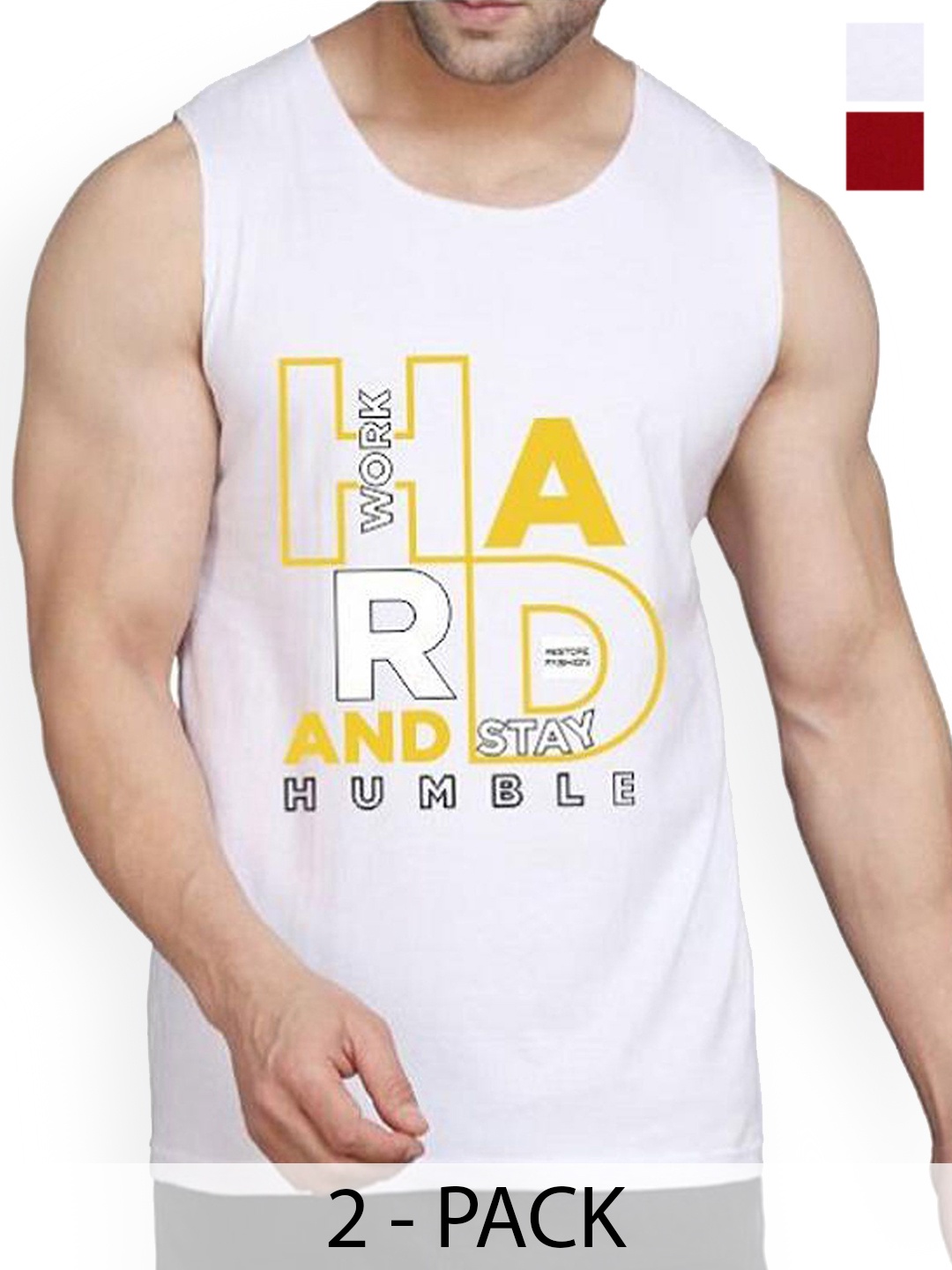 

Woostro Pack Of 2 Printed Cotton Gym Vests RS26 CMB (HARD WHITE) (RUN MAROON)