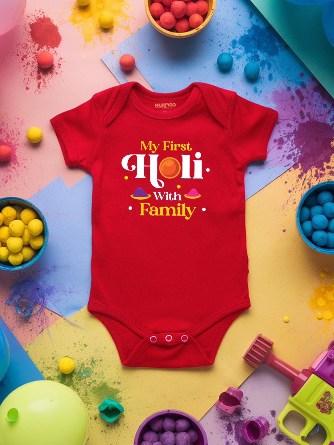 

FFLIRTYGO Infants Holi Printed Cotton Bodysuit, Red