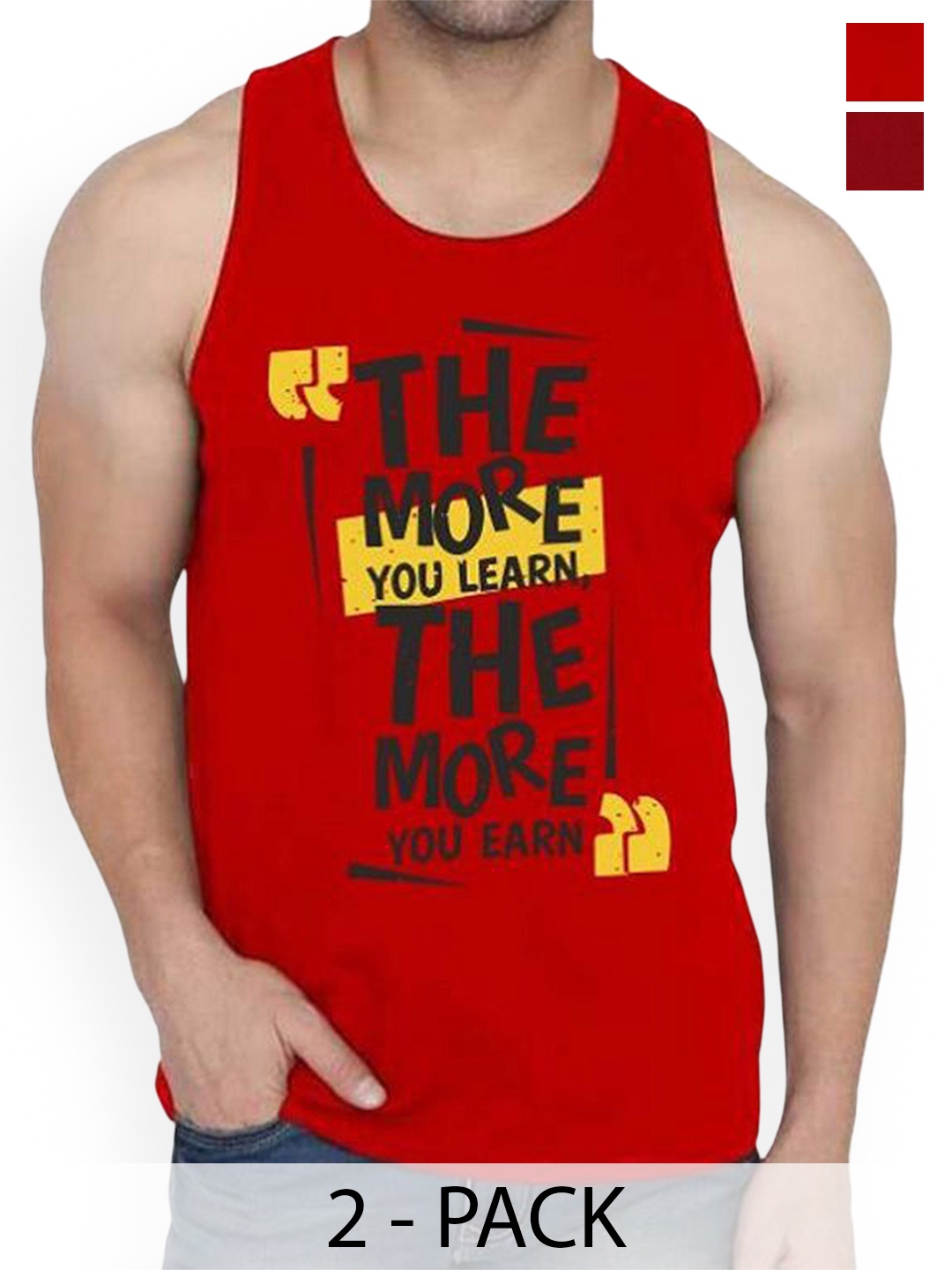

WOOSTRO Pack Of 2 Printed Combed Cotton Gym Vest RS26 CMB (HARD MAROON) (MORE RED)