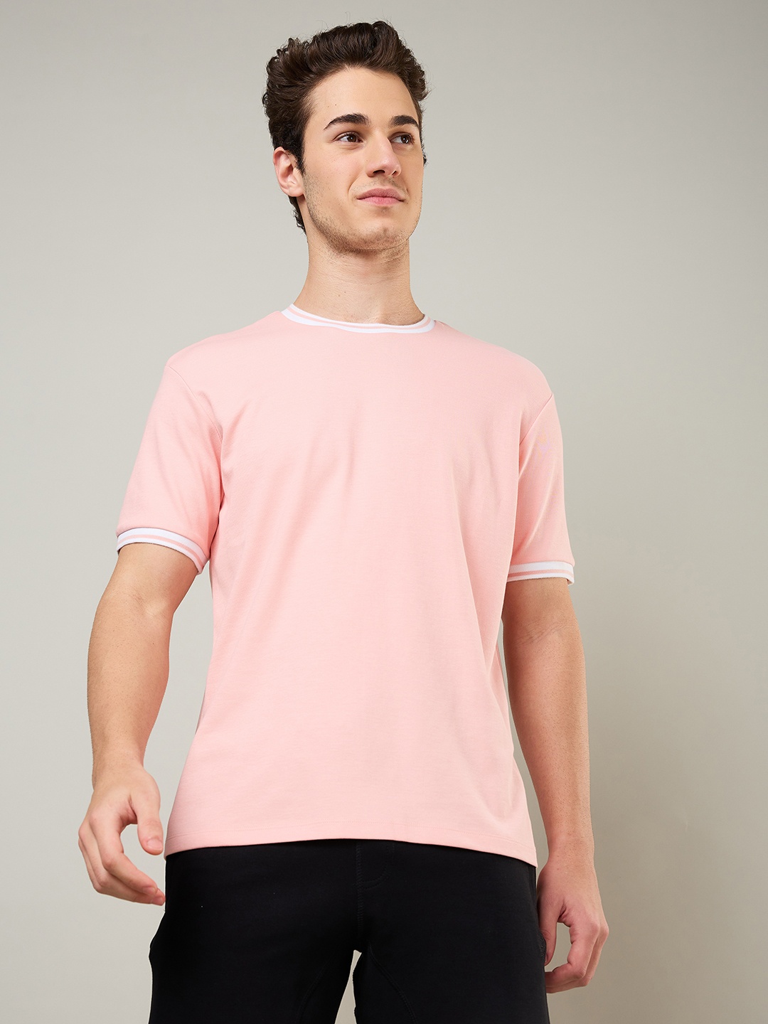 

CELSIUS Men Moisture Wicking Solid Round Neck Cotton T-shirt, Pink
