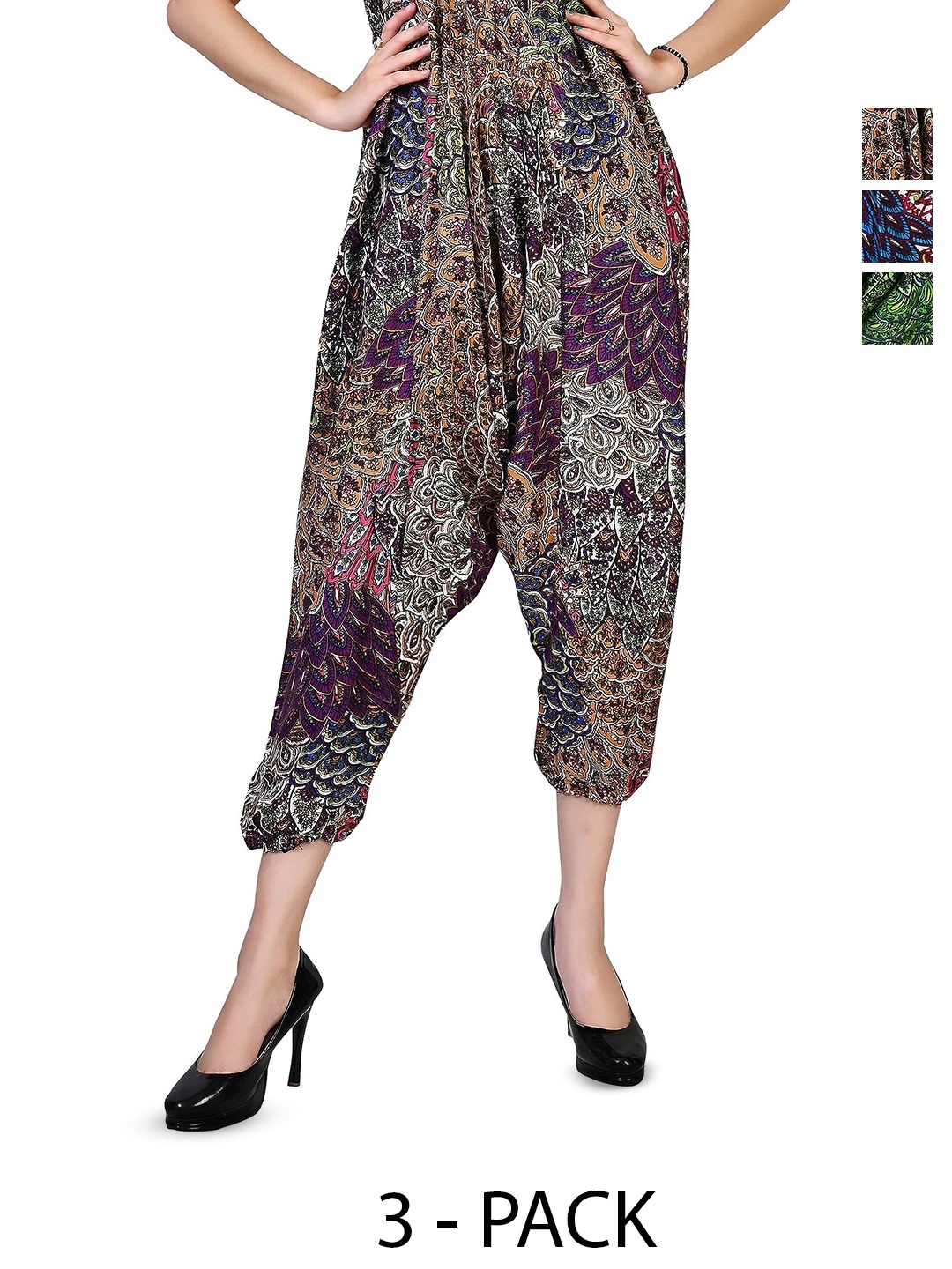 

NarNari Women Pack Of 3 Printed Mid-Rise Harem Pants, Red