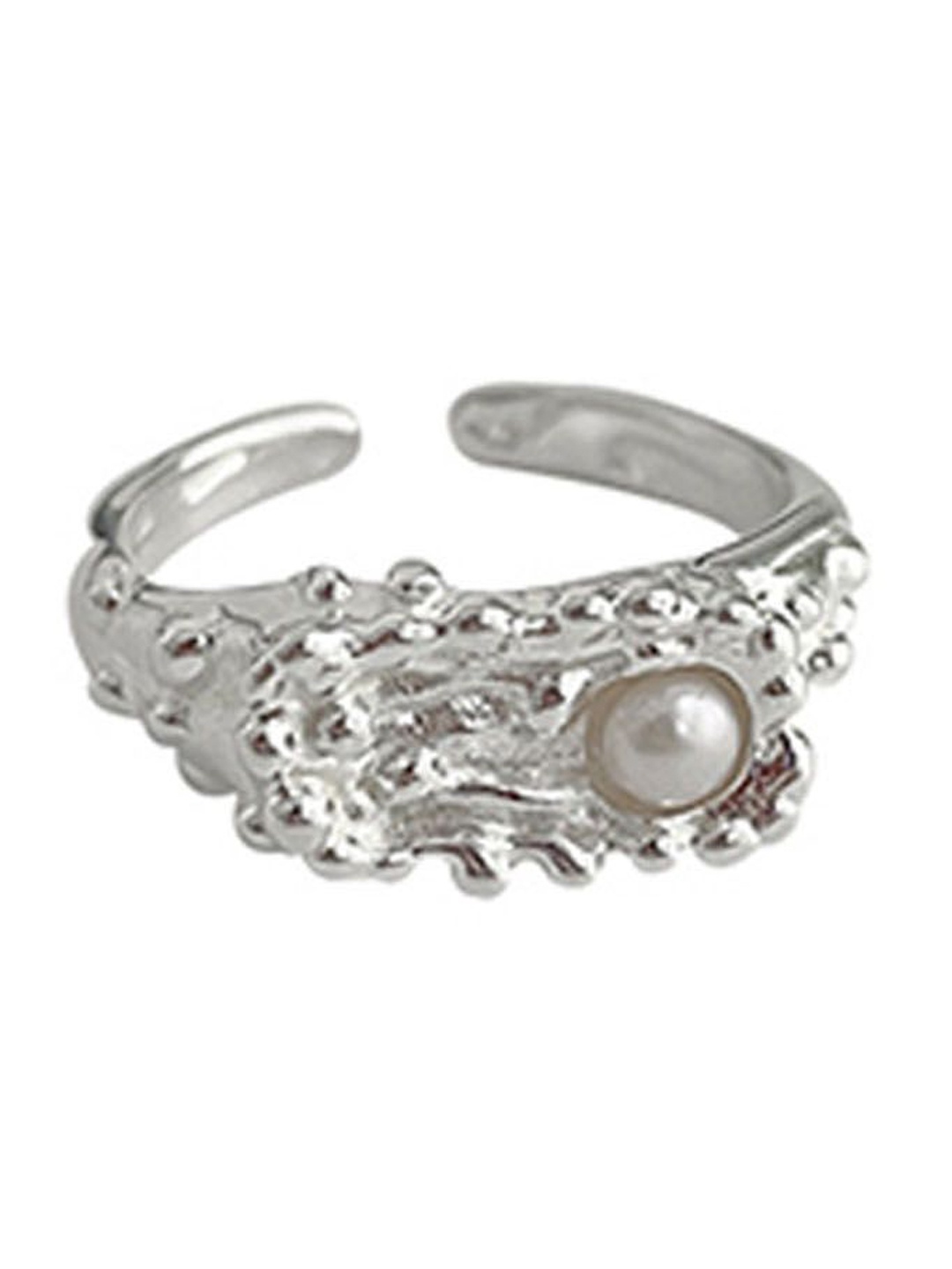 

StyleCast Silver-Toned Silver-Plated Beaded Intricate Textured Adjustable Finger Ring