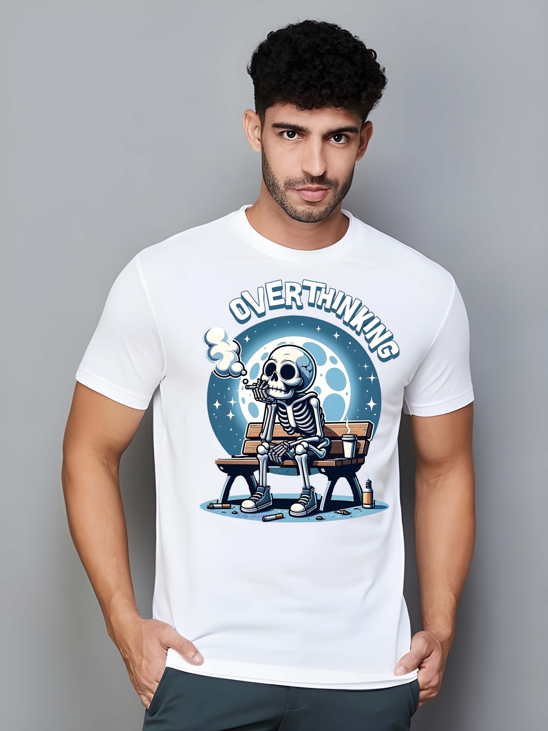 

Krimmple Men Graphic Printed Round Neck Cotton T-shirt, White