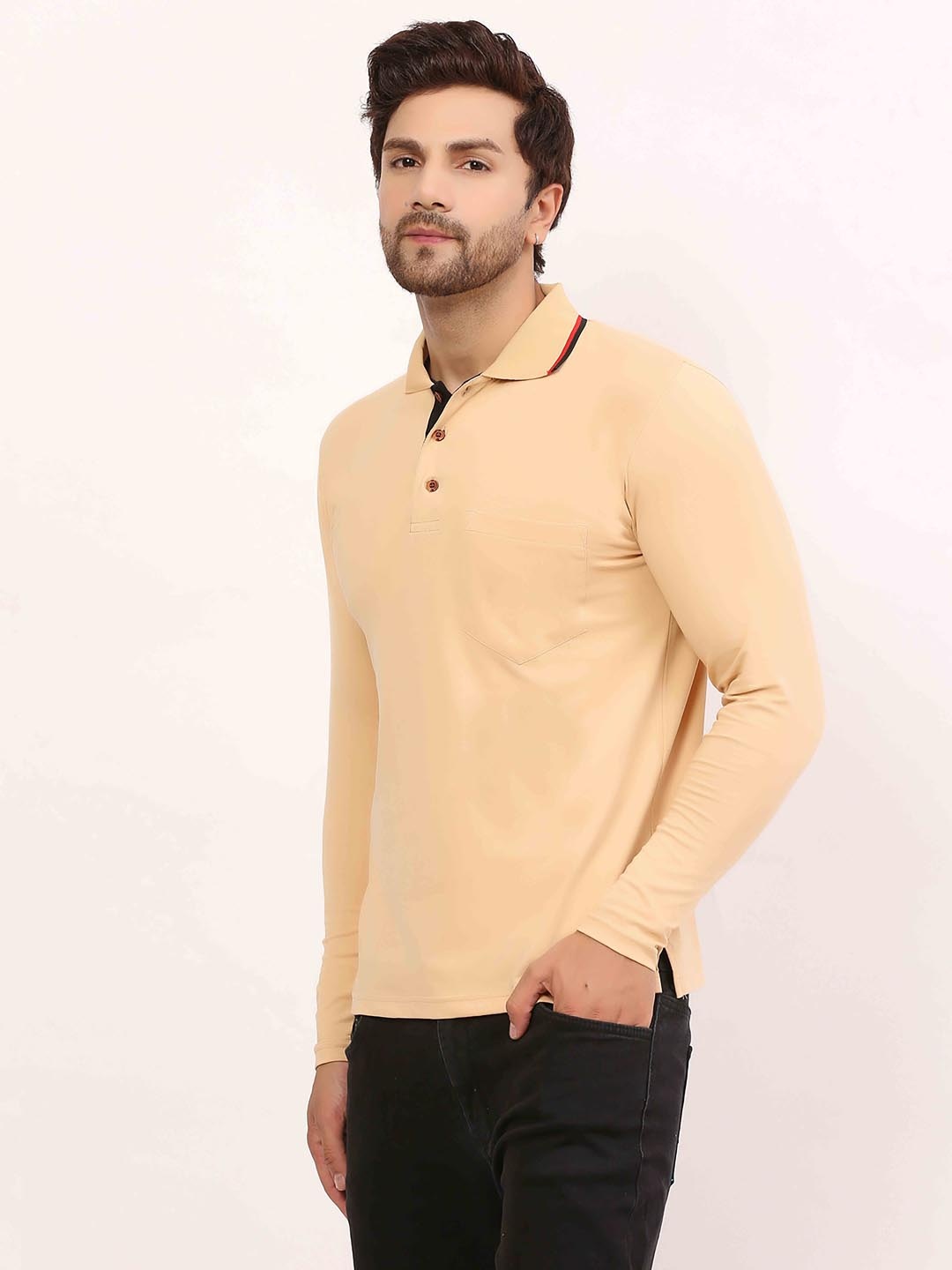 

ALARM Men Solid Polo Collar Cotton Slim Fit T-shirt, Yellow