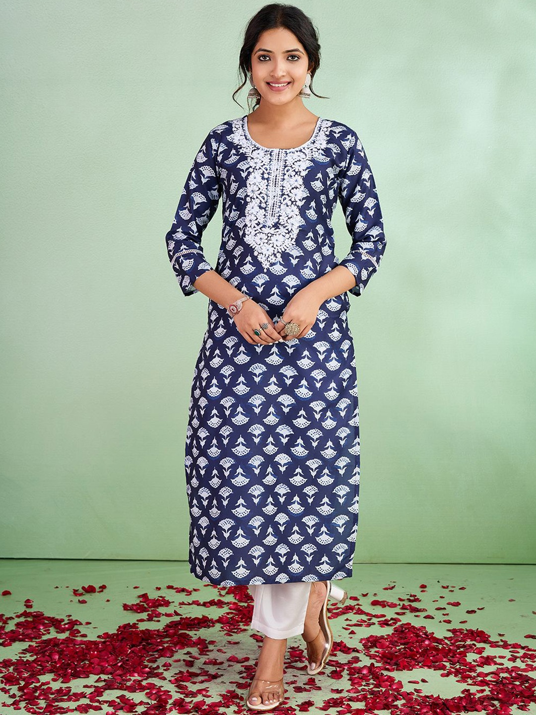 

SUAAC Women Embroidered Summer Sheers Kurta, Blue