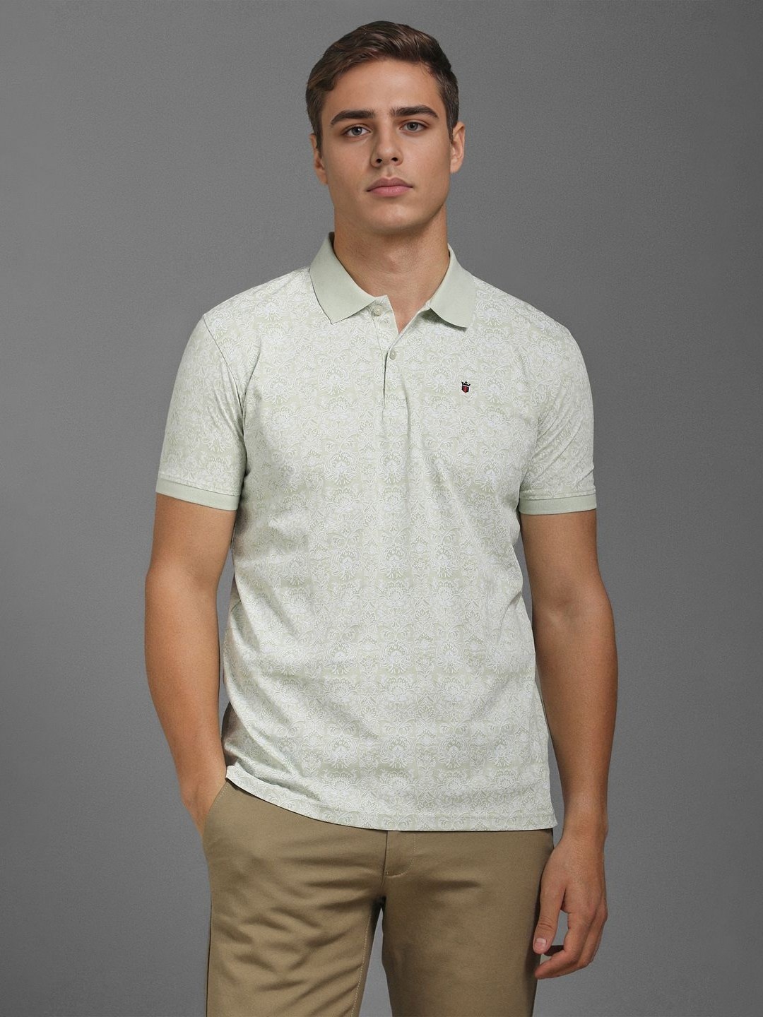 

Louis Philippe Sport Men Floral Printed Polo Collar Slim Fit Cotton T-shirt, Green