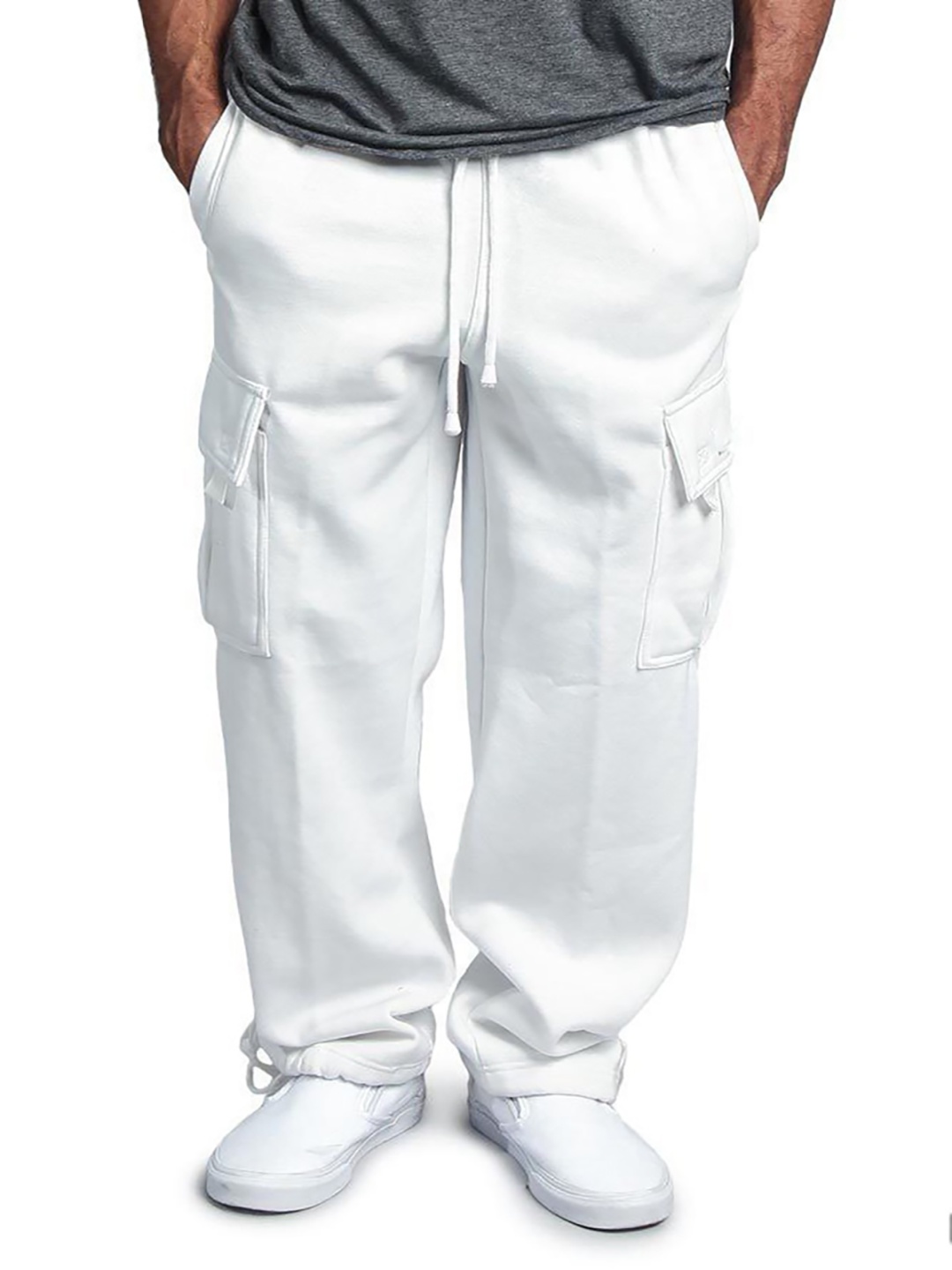 

StyleCast x Revolte Men Loose Fit Cargos Trousers, White