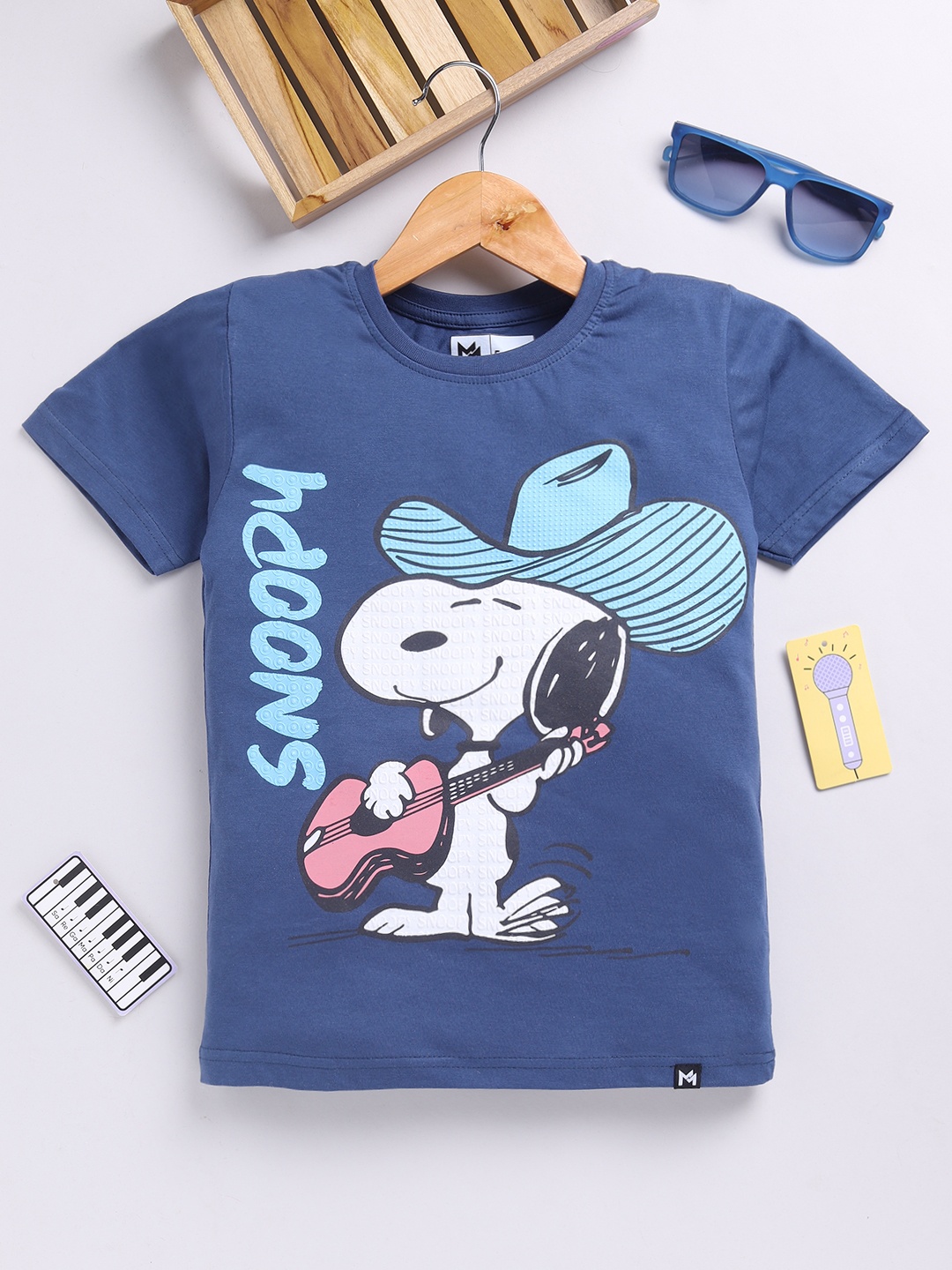 

YK X Minute Mirth Boys Snoopy Graphic Printed Pure Cotton T-shirt, Blue