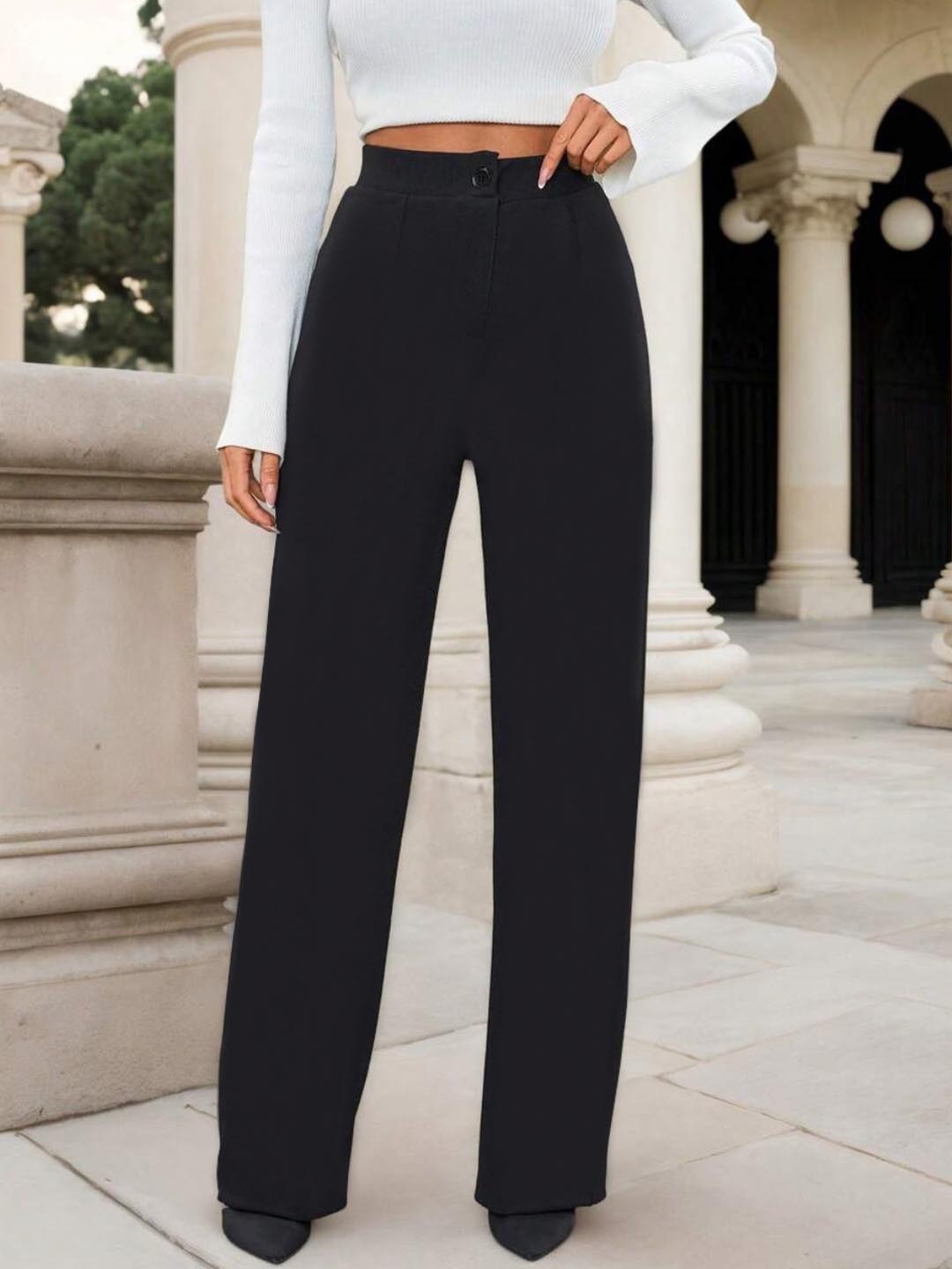

TOOCHKI Women Relaxed Straight Leg High-Rise Trousers, Black