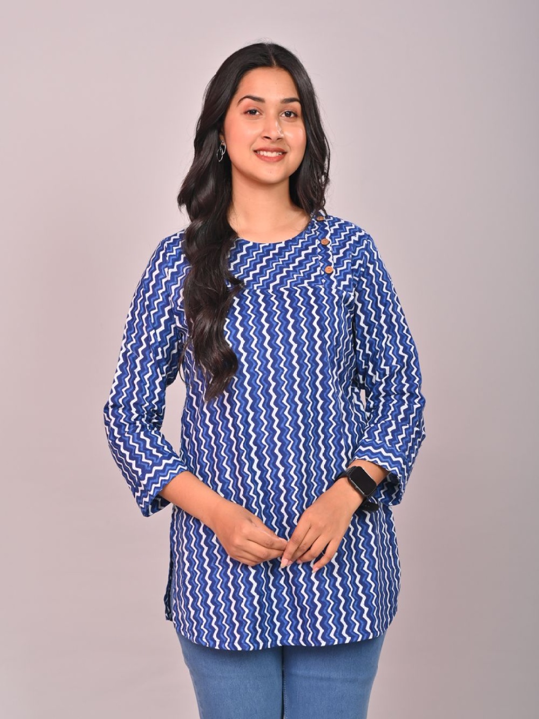 

FABRU Printed Pure Cotton Kurti, Blue