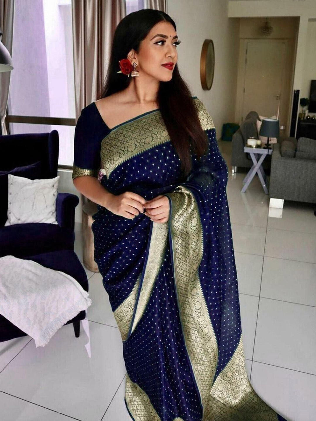 

bansari textiles Woven Design Zari Pure Silk Paithani Saree, Blue
