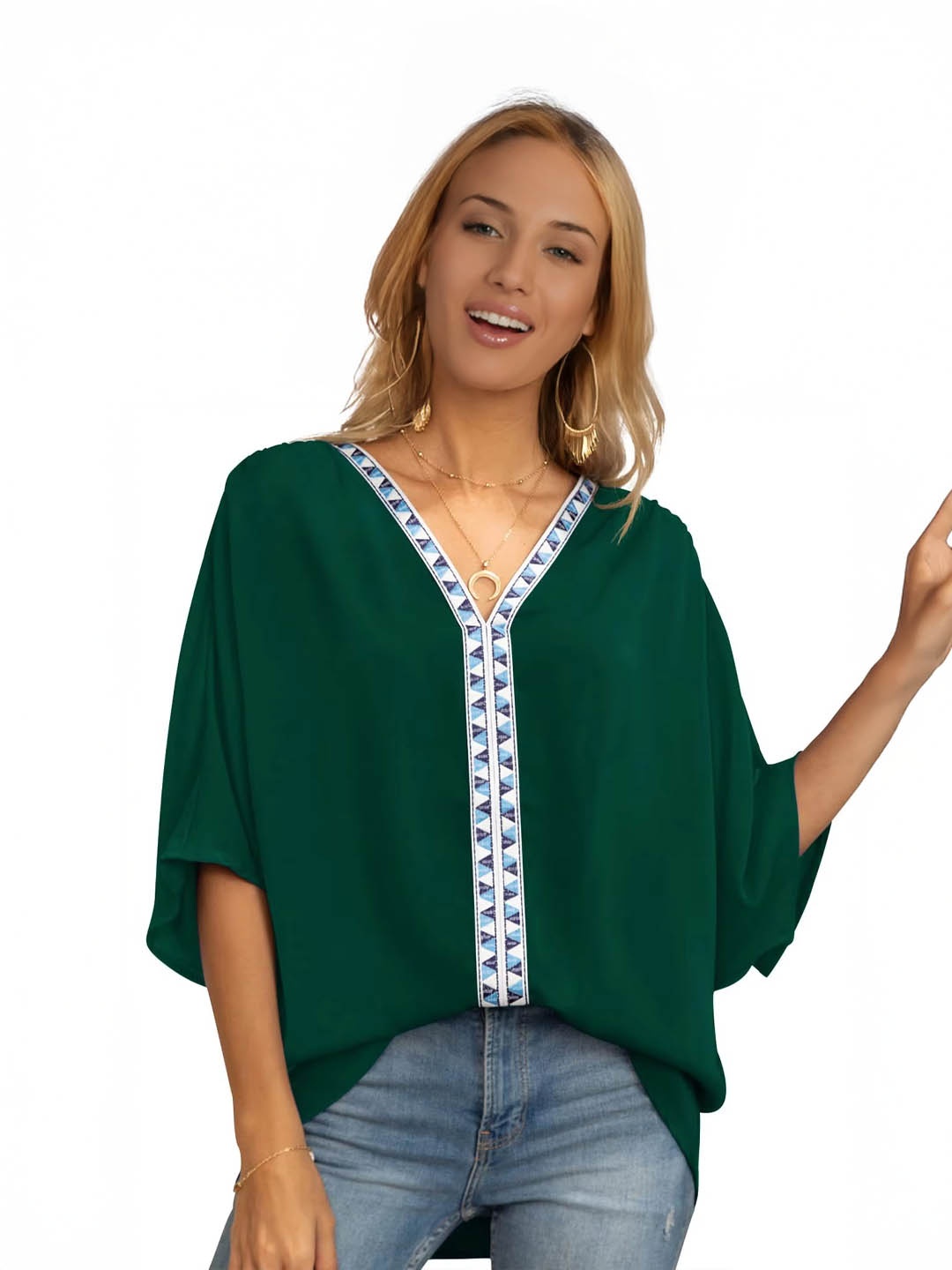 

StyleCast Women V-Neck Kimono Sleeve Top, Green