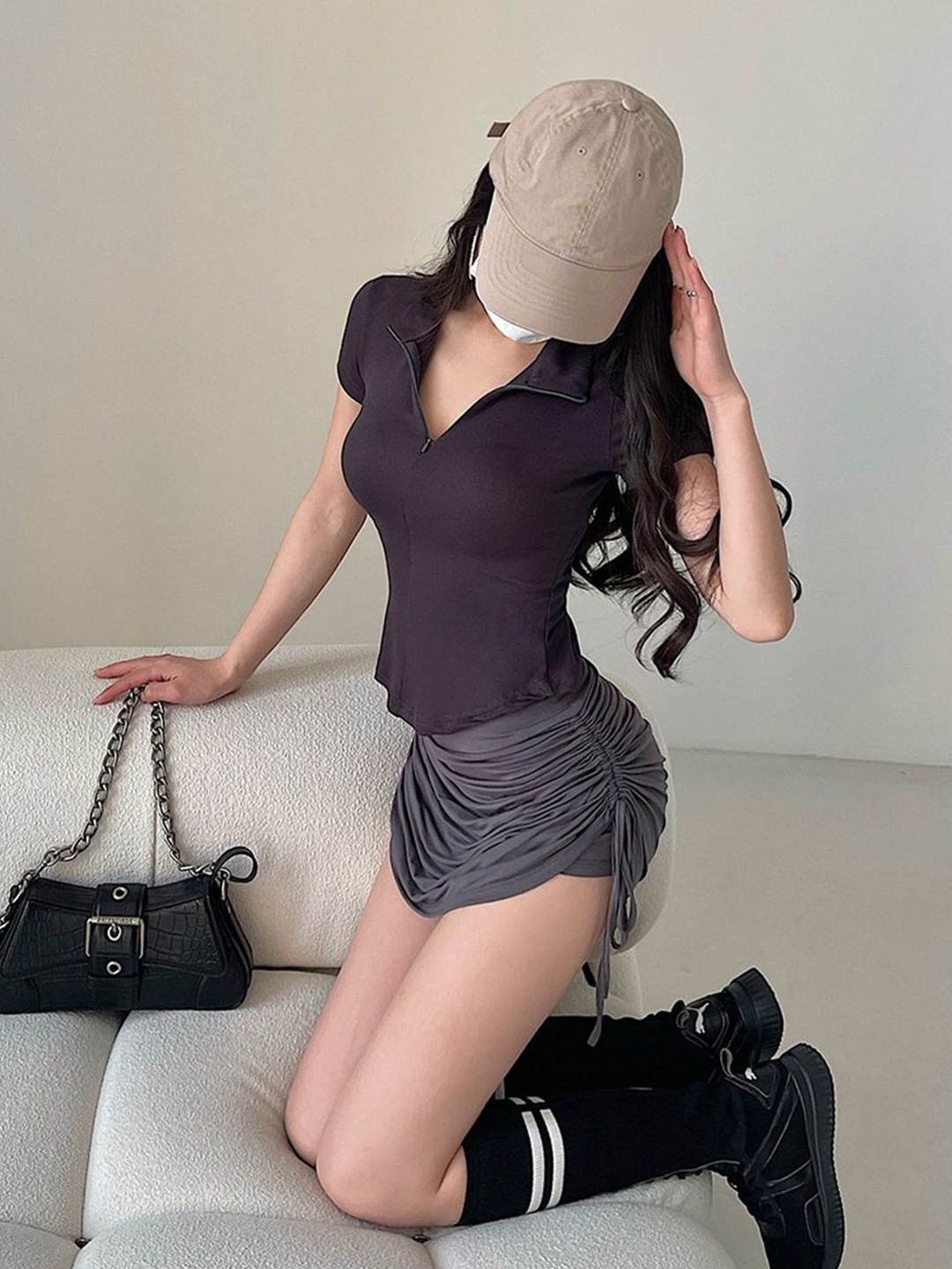 

StyleCast x Revolte Women Fitted Crop Top, Brown