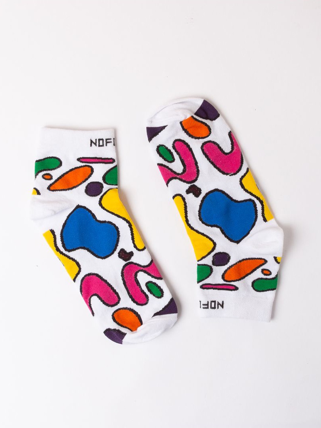 

NoFoMo Unisex Patterned Ankle Length Socks, White