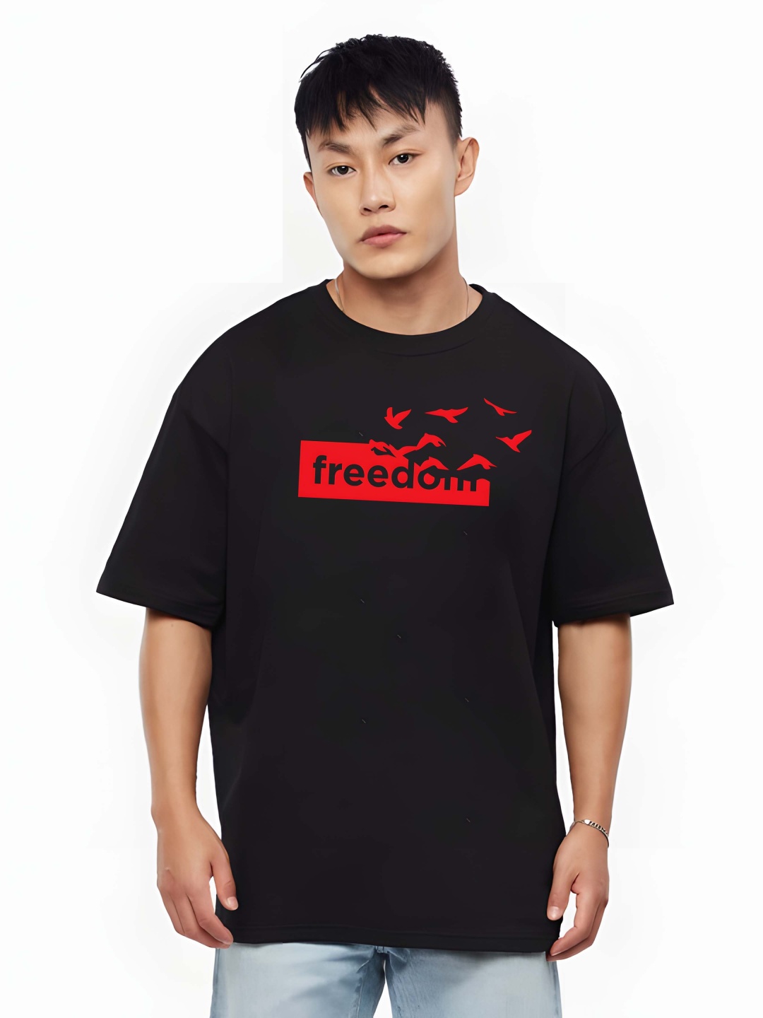 

Moda Rapido Men Typography Printed Round Neck Cotton Oversized T-shirt, Black