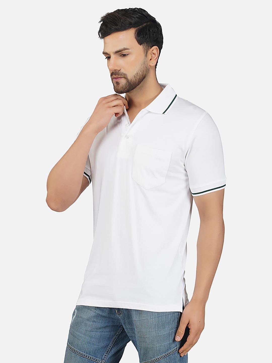 

ALARM Men Solid Polo Collar Cotton T-shirt, White