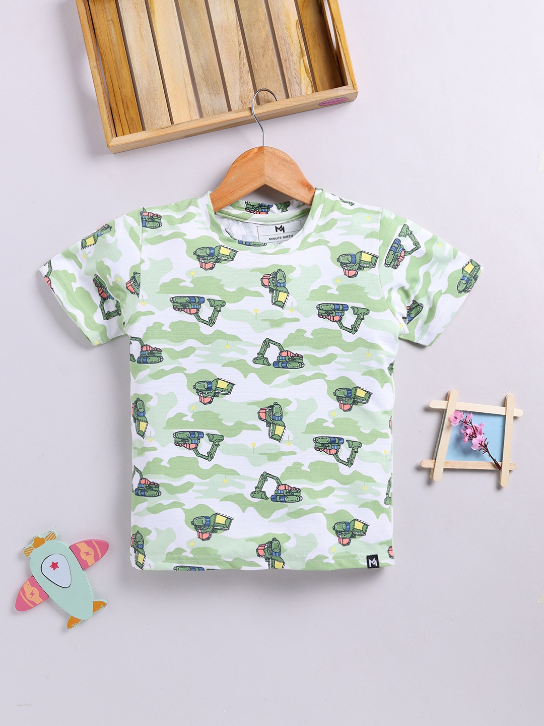 

YK X Minute Mirth Boys Printed T-shirt, Green