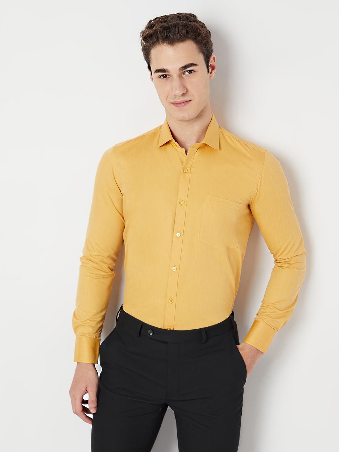 

MARK & ALBERT Men India Slim Fit Spread Collar Solid Cotton Formal Shirt, Yellow