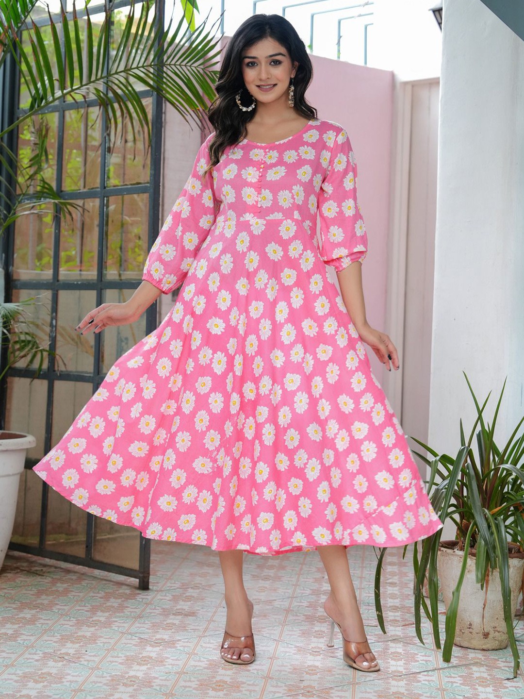 

SHOOLIN Floral Print Fit & Flare Maxi Dress, Pink