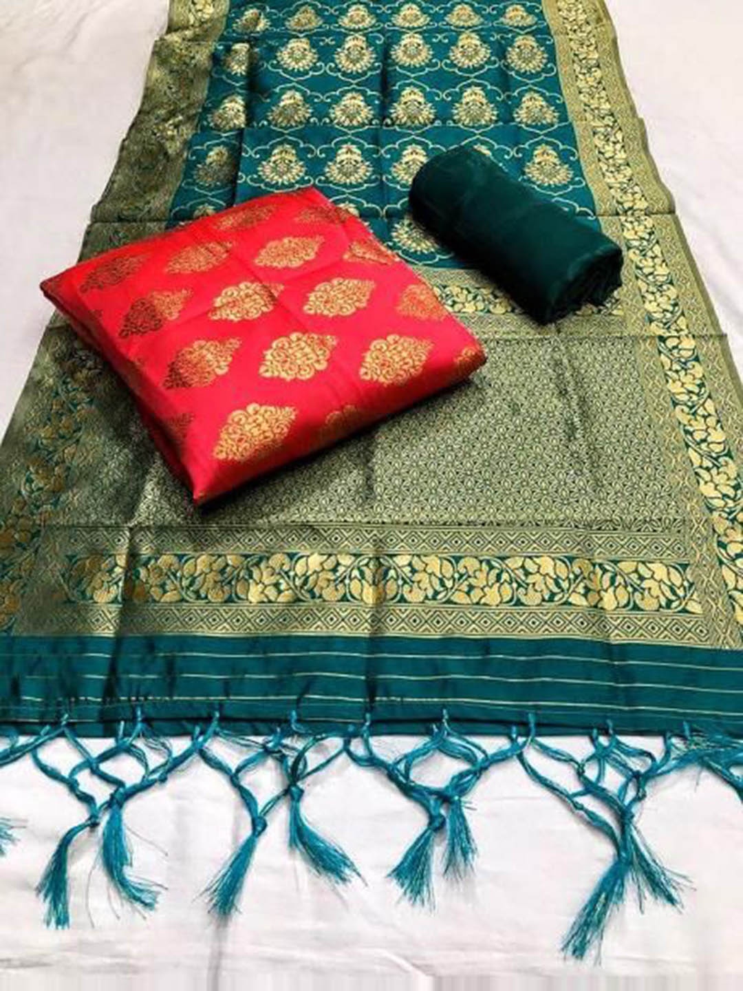 

KALINI Ethnic Motifs Pure Silk Unstitched Dress Material, Red