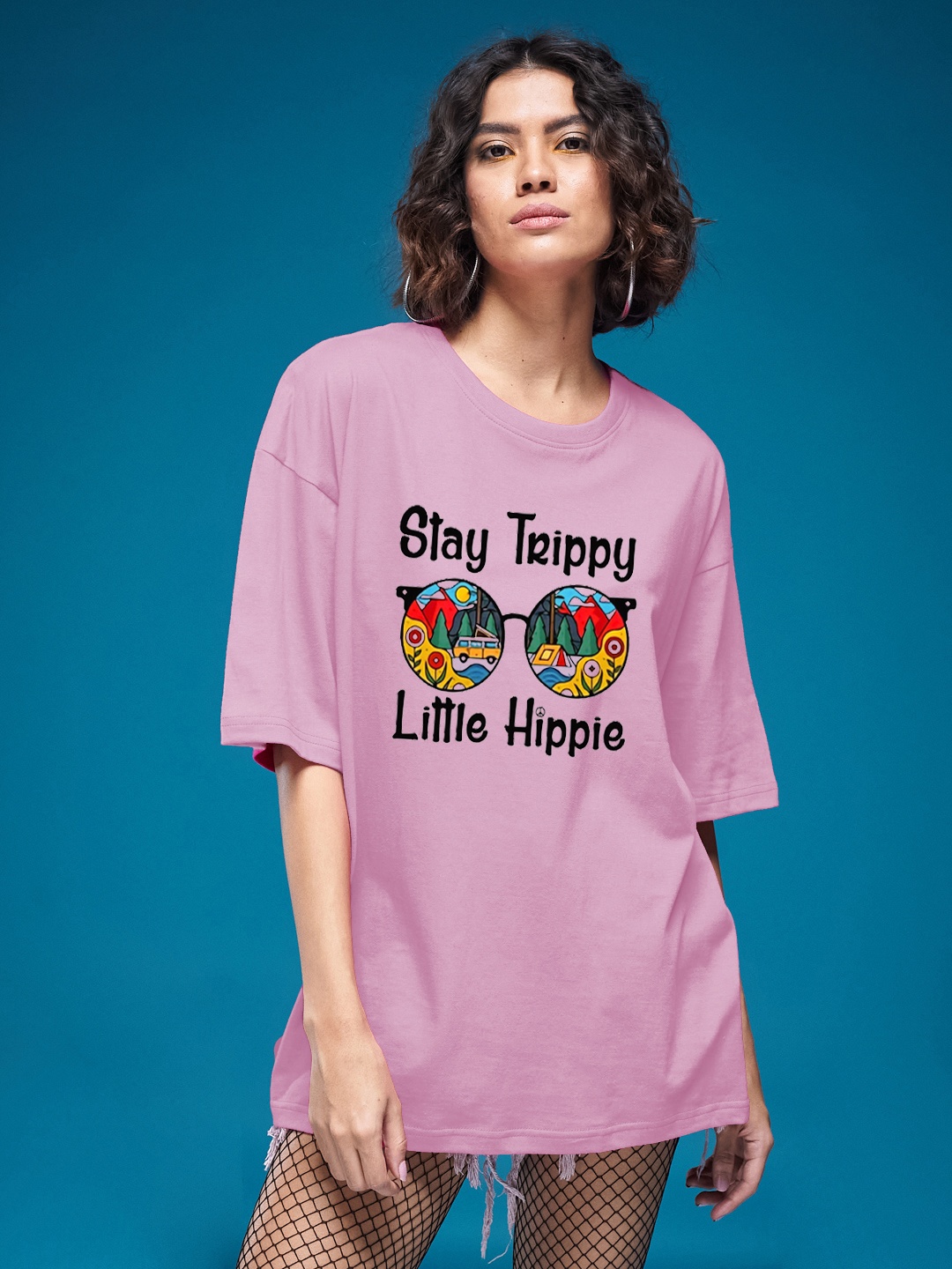 

SMARTEES Women Graphic Printed Round Neck Cotton Oversized T-shirt, Pink