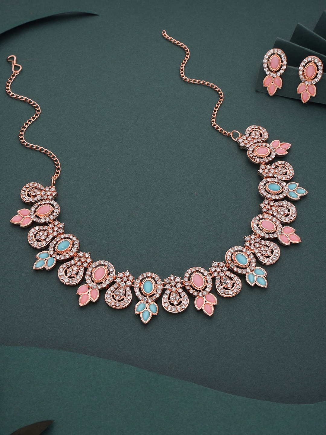 

Lyriss Rose Gold-Plated American Diamond Stone-Studded Jewellery Set
