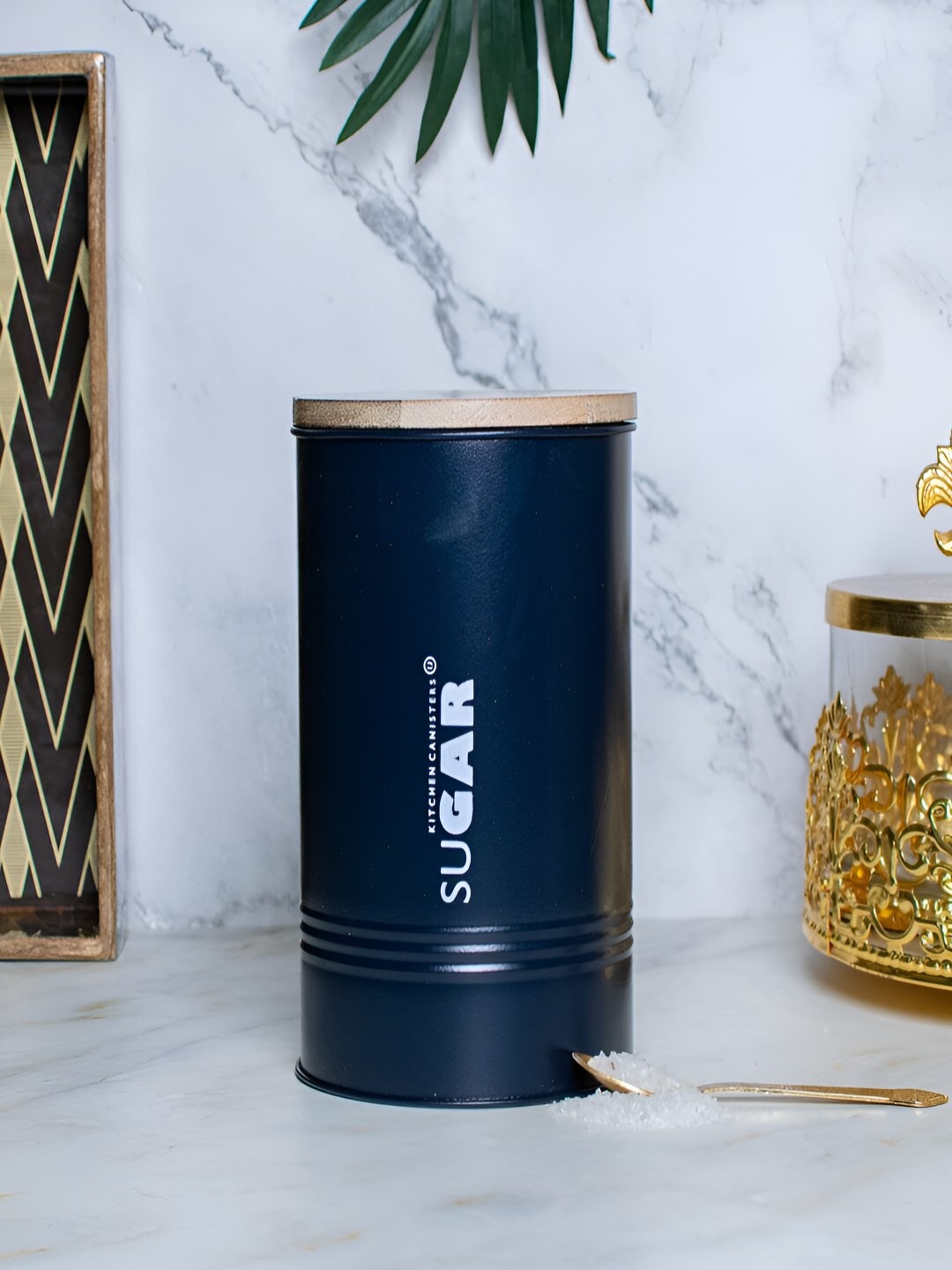 

Craftlayout Blue and White Printed Metal Canister Container 900 ml