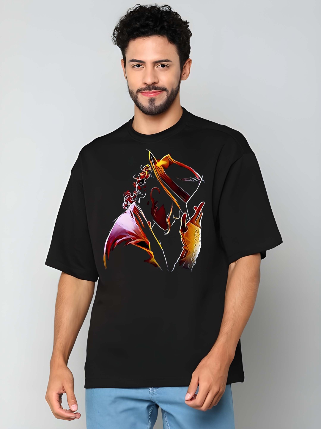

Moda Rapido Men Graphic Printed Round Neck Cotton Oversized T-shirt, Black