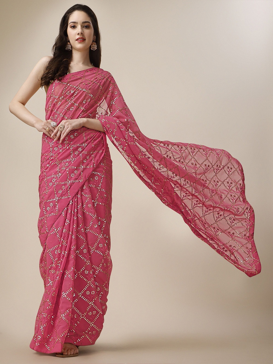 

Moda Rapido Embellished Sequinned Pure Georgette Saree, Rust