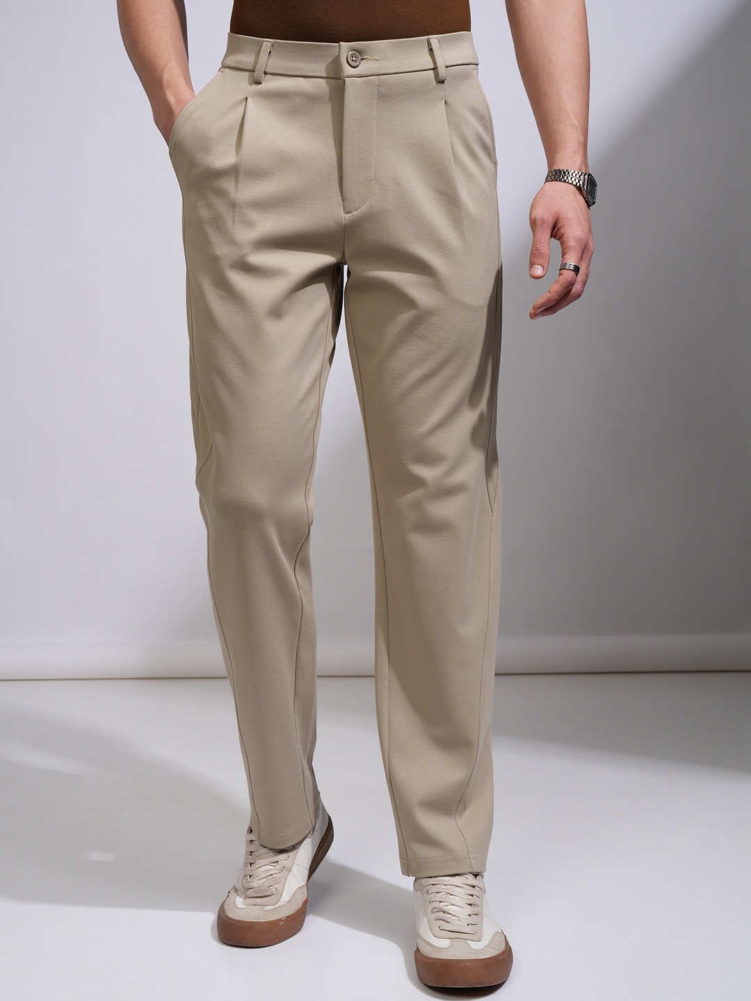 

HIGHLANDER Men Relaxed Fit Cut Sew Cargo Knitted Trouse, Beige