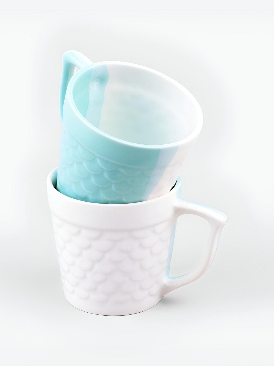 

Storepedia White & Blue Handcrafted Textured Ceramic Glossy Cups Set of Cups and Mugs
