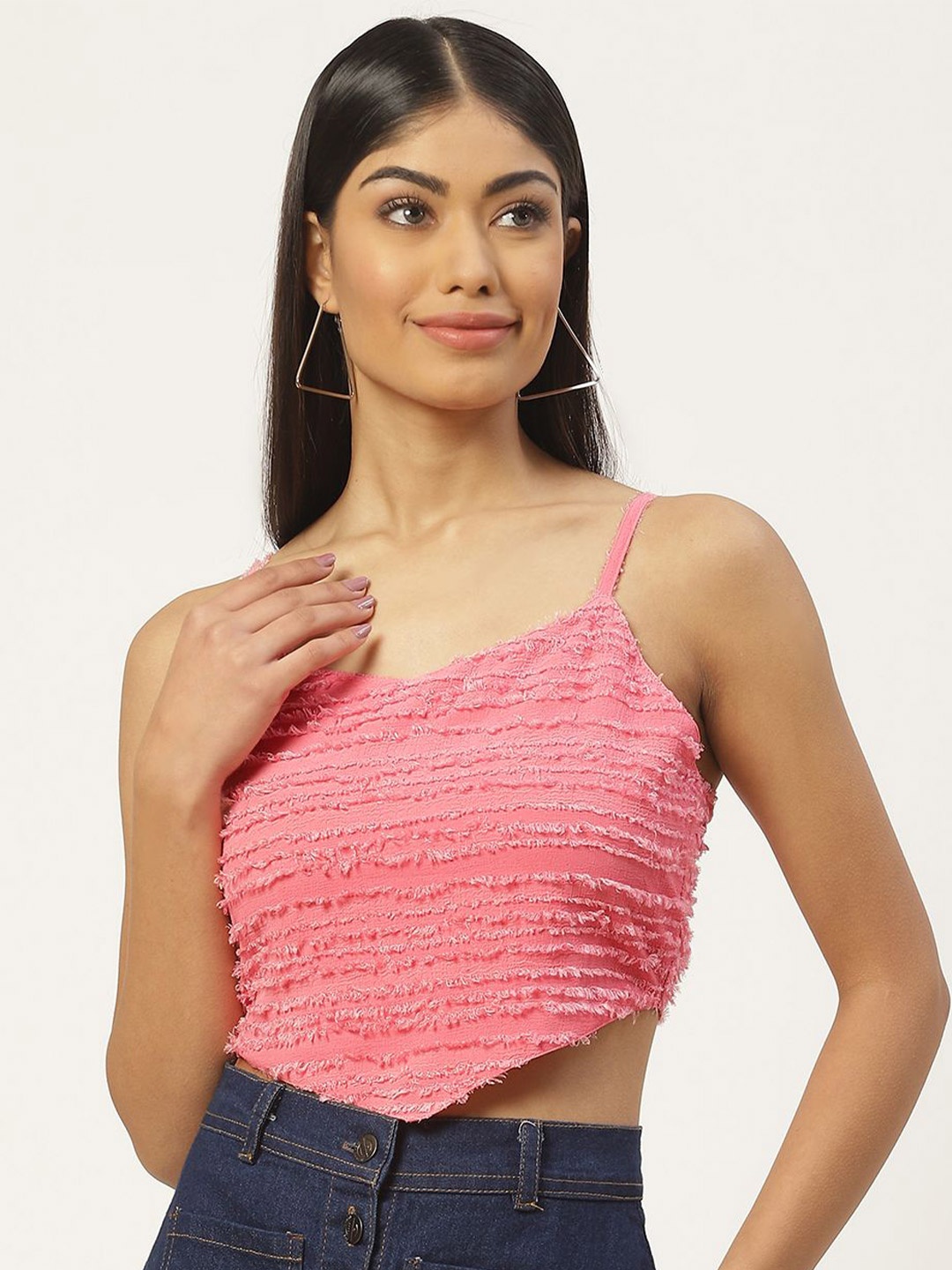 

Moda Rapido Women Shoulder Straps Georgette Crop Top, Pink