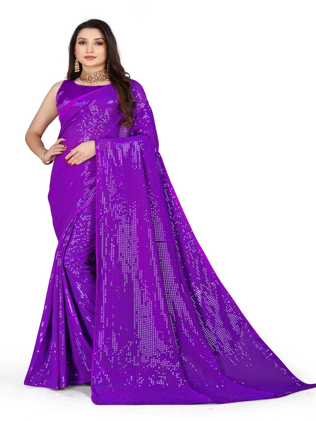 

Moda Rapido Embellished Sequinned Pure Georgette Saree, Purple