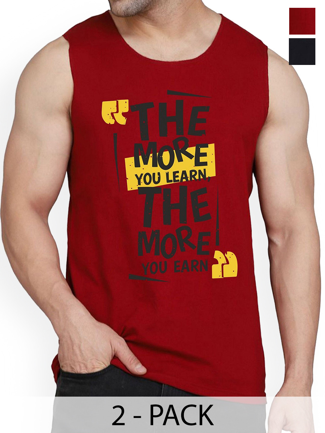 

WOOSTRO Pack Of 2 Printed Combed Cotton Gym Vest RS26 CMB (MORE MAROON) (MORE BLACK)