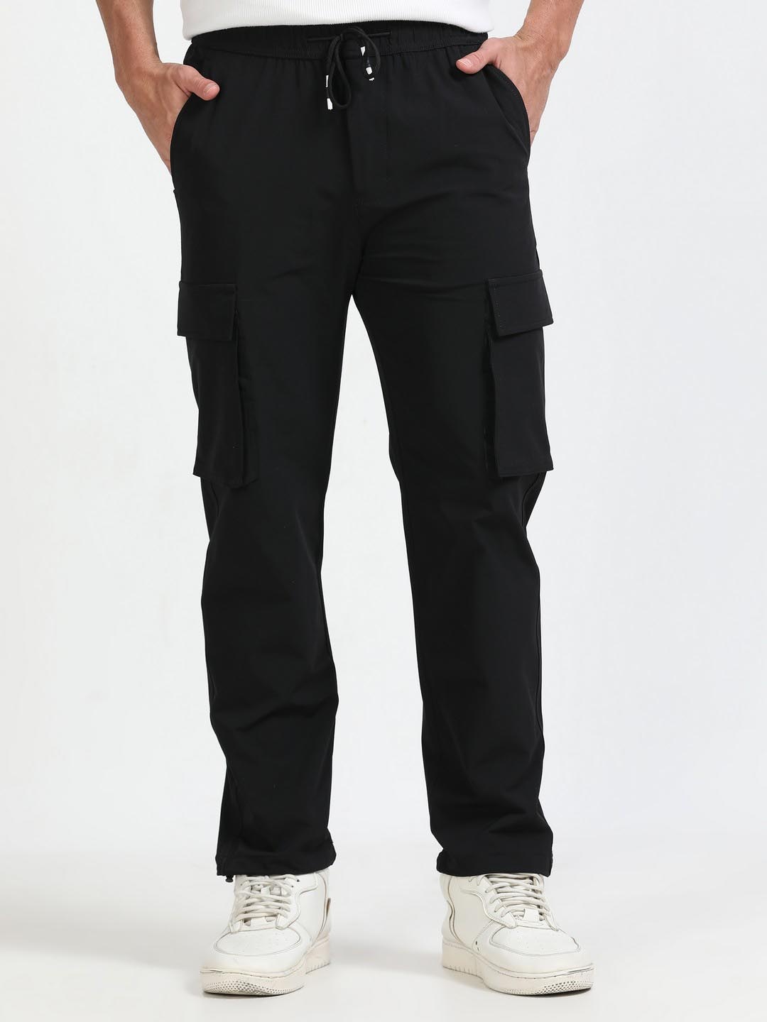 

NEVER NEUD Men Relaxed Loose Fit Cargos Trousers, Black