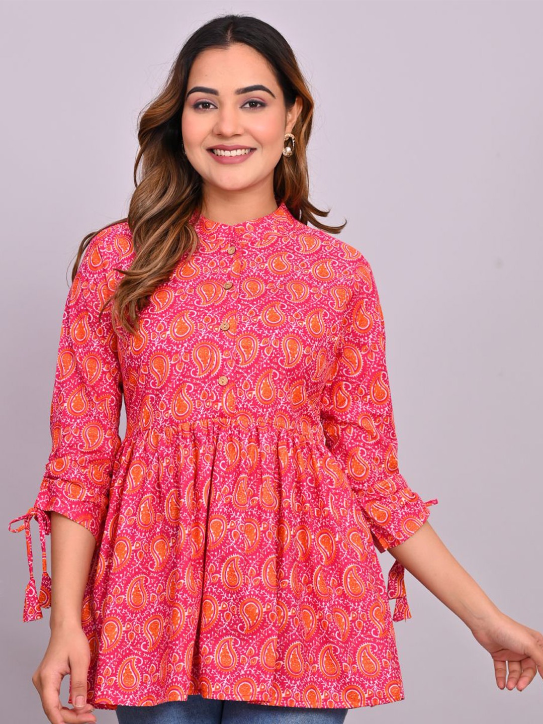 

FABRU Floral Printed Pure Cotton Kurti, Pink