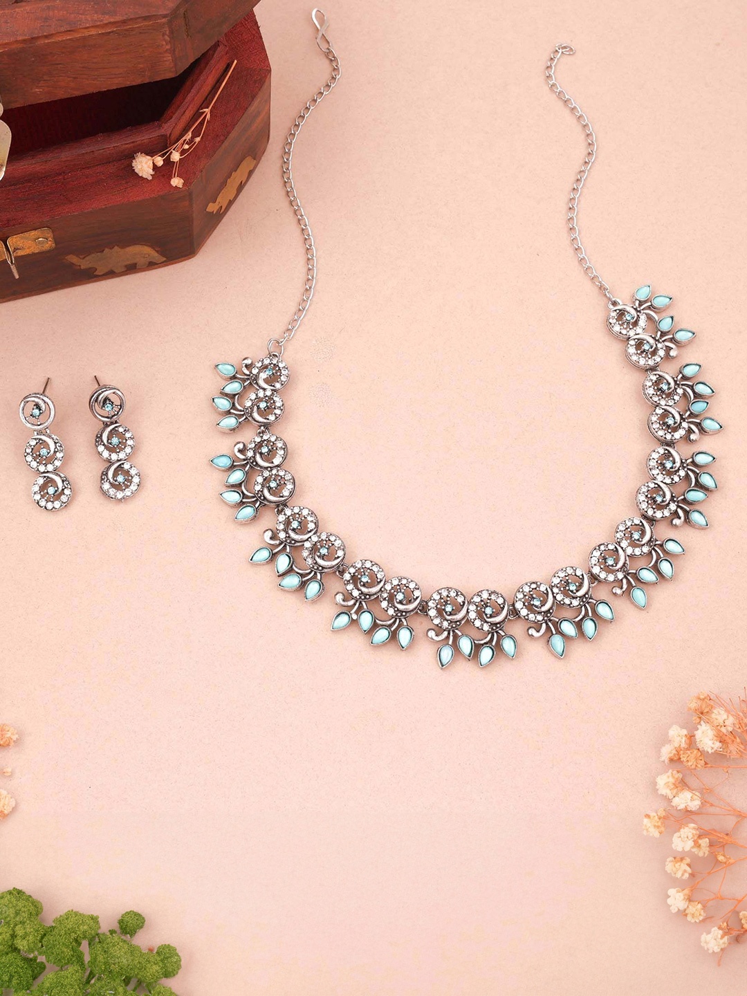 

Lyriss Silver-Plated American Diamond Studded Jewellery Set