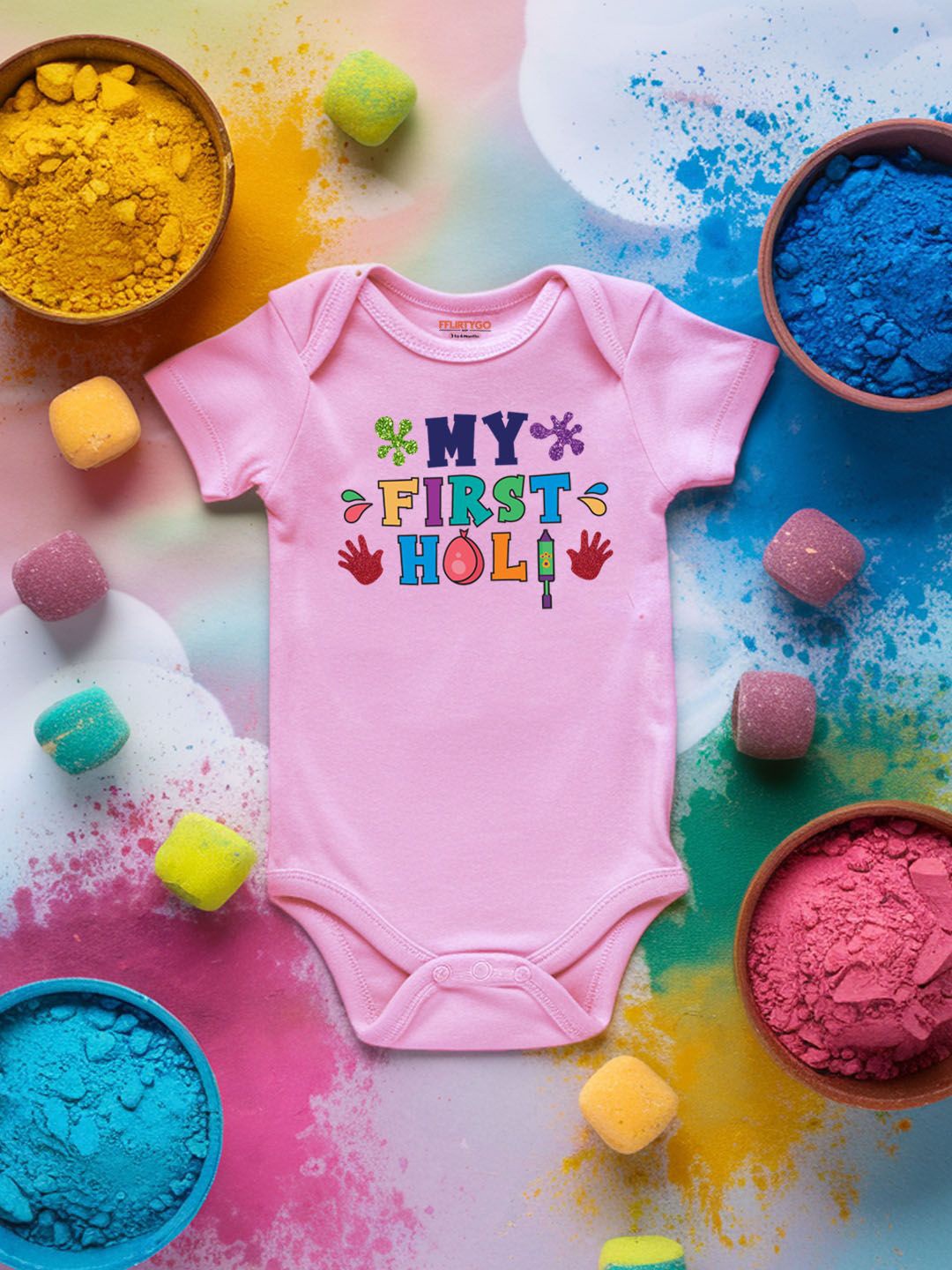 

FFLIRTYGO Infants Holi Printed Cotton Bodysuit, Pink