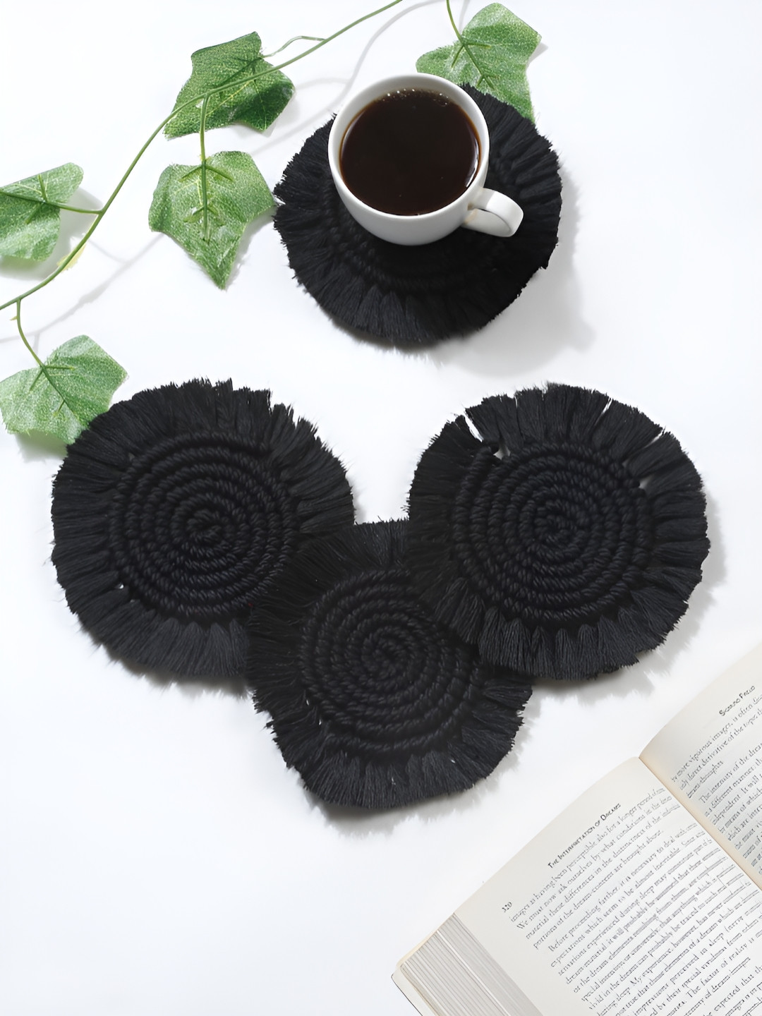 

My Creative Hut Bohomian Style Black 4 Pieces Textured Round Coasters