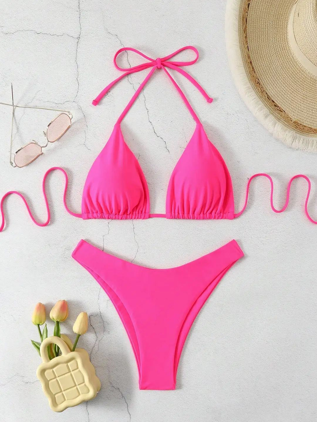 

BAESD Women Halter Neck Swim Bikini Set, Pink