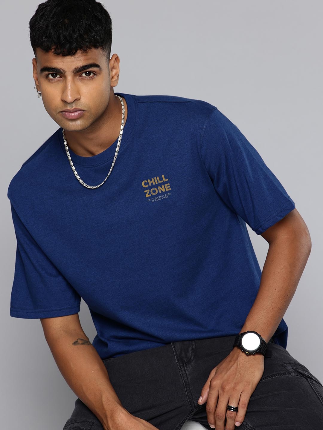 

R.Code by The Roadster Life Co. Men Pockets T-shirt, Blue